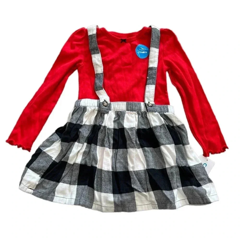 Carter’s Red Black Plaid Pinafore Dress Outfit 3T